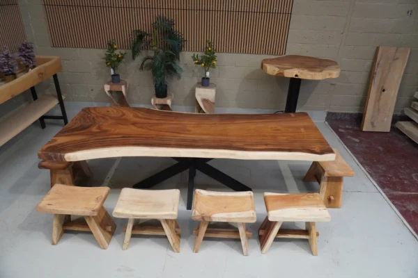 Table en bois de suar massif - L250cm W90/100cm – Image 8